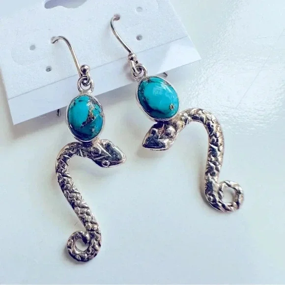 NWOT Sterling Silver Cooper Turquoise Snake Earrings - Picture 1 of 4